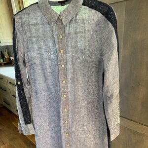 Ann Taylor Womens 100% Linen Mini Shirt Dress Size M Long Sleeve Button Down